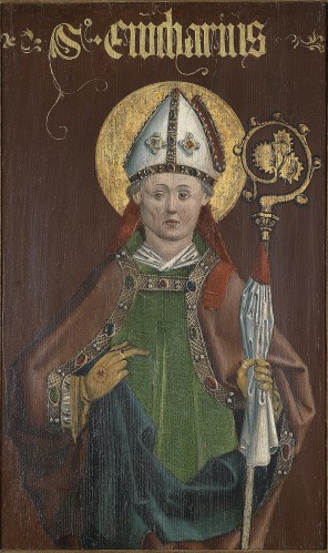 트리어의 성 에우카리오_by Anonymous_photo by Dorotheum_from the Altar wing with the Holy Eucharius by Upper Swabian Master around 1480.jpg